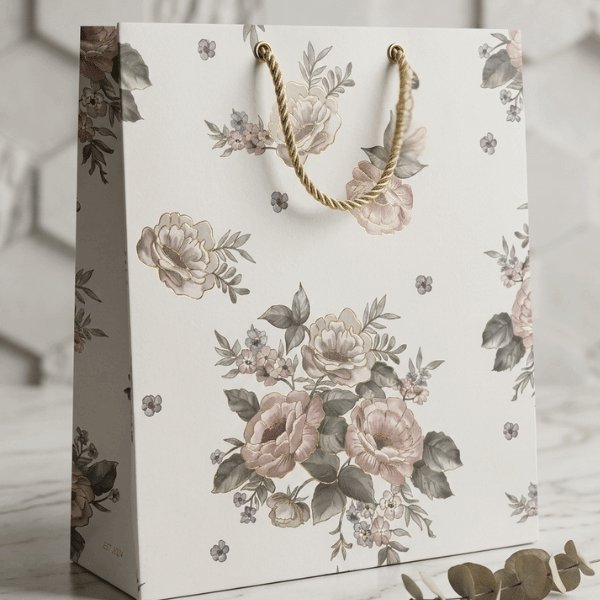English Floral Ecru Gift Bag