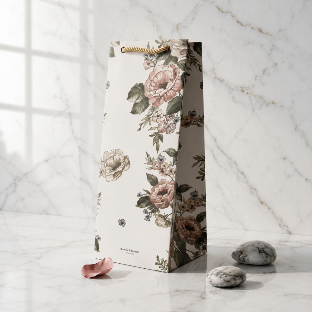 English Floral Ecru Wine Bag
